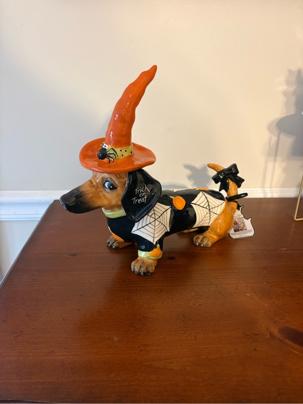 Blue Sky Halloween Dachshund Figurine Dog Decor - Orange & Black